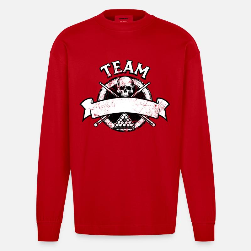 Eight Ball, Billardkugel, Billard Team Geschenk - Heavyweight Oversized Organic Langarmshirt Made in EU - Rot