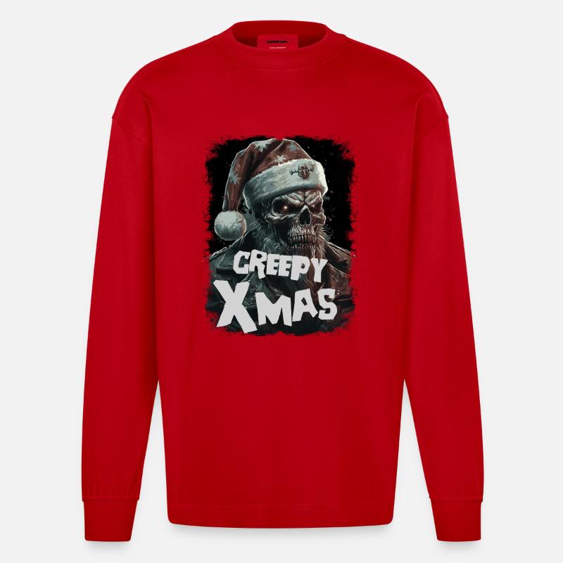 Zombie mit Weihnachtsmütze - Heavyweight Oversized Organic Langarmshirt Made in EU - Rot
