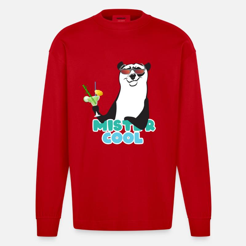 Panda Mister Cool Cocktail - Manches longues bio épais oversize fabriqué en UE - rouge