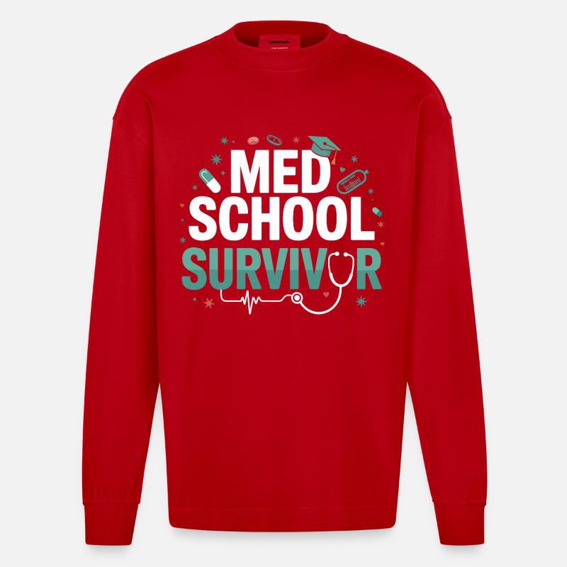 Med School Survivor - Heavyweight Oversized Organic Langarmshirt Made in EU - Rot