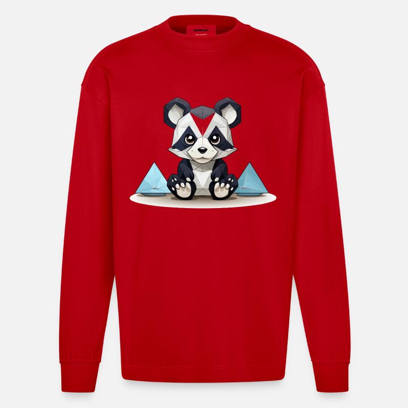 Low-Poly Panda am Eisgebirge - Heavyweight Oversized Organic Langarmshirt Made in EU - Rot