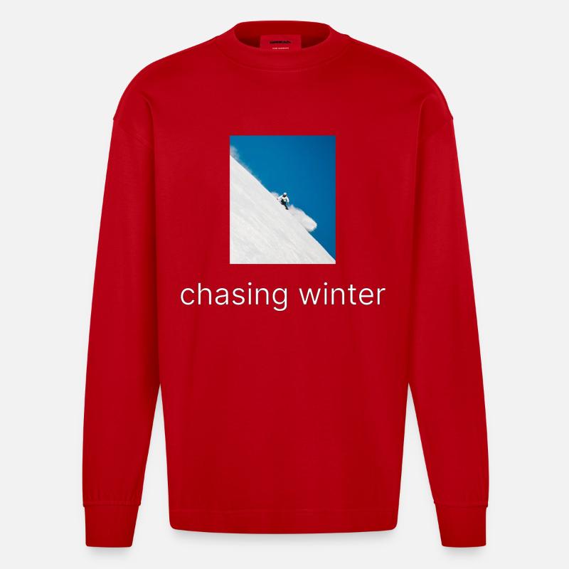 chasing winter - Heavyweight Oversized Organic Langarmshirt Made in EU - Rot