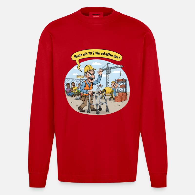 Rente mit 70 ? - Heavyweight Oversized Organic Langarmshirt Made in EU - Rot