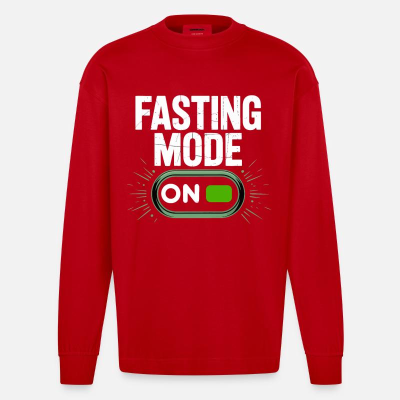 Fasting Mode ON Switch Design - Heavyweight Oversized Organic Longsleeve Shirt Made in EU - red