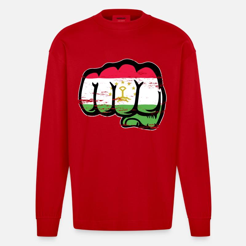 Tadschikistan_Flagge_Faust_used - Heavyweight Oversized Organic Langarmshirt Made in EU - Rot