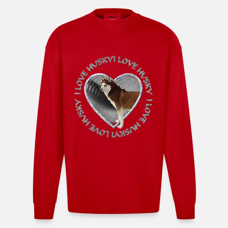 Husky im Herzen Liebe - Heavyweight Oversized Organic Langarmshirt Made in EU - Rot
