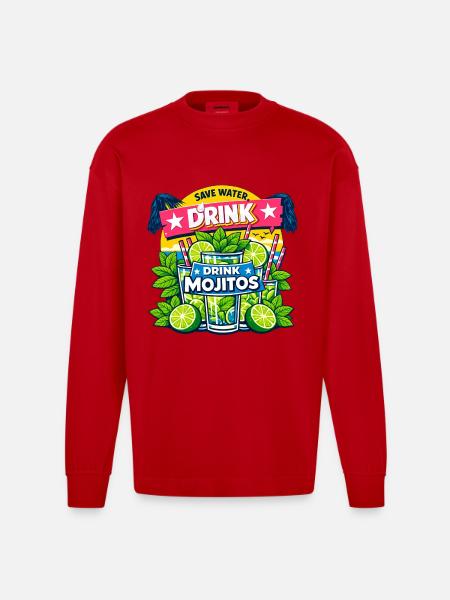 Save the water, drink Mojitos - Heavyweight Oversized Organic Longsleeve Shirt Made in EU - red