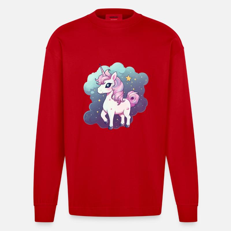 Licorne pastel - Manches longues bio épais oversize fabriqué en UE - rouge