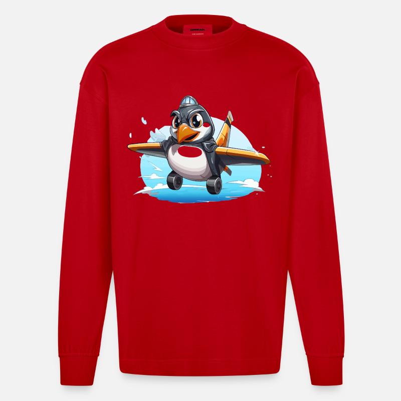 PinguinPilot Flugpinguin - Heavyweight Oversized Organic Langarmshirt Made in EU - Rot