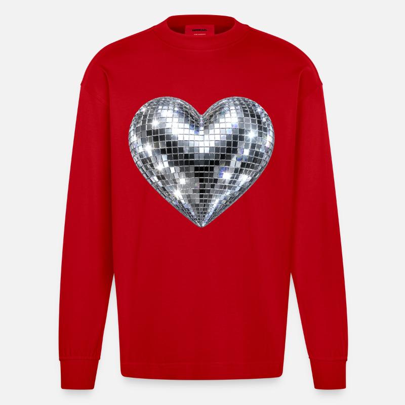 Herz Disco Glitzer - Heavyweight Oversized Organic Langarmshirt Made in EU - Rot