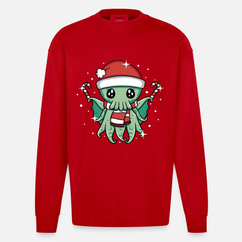 Weihnachten Cthulhu - Heavyweight Oversized Organic Langarmshirt Made in EU - Rot