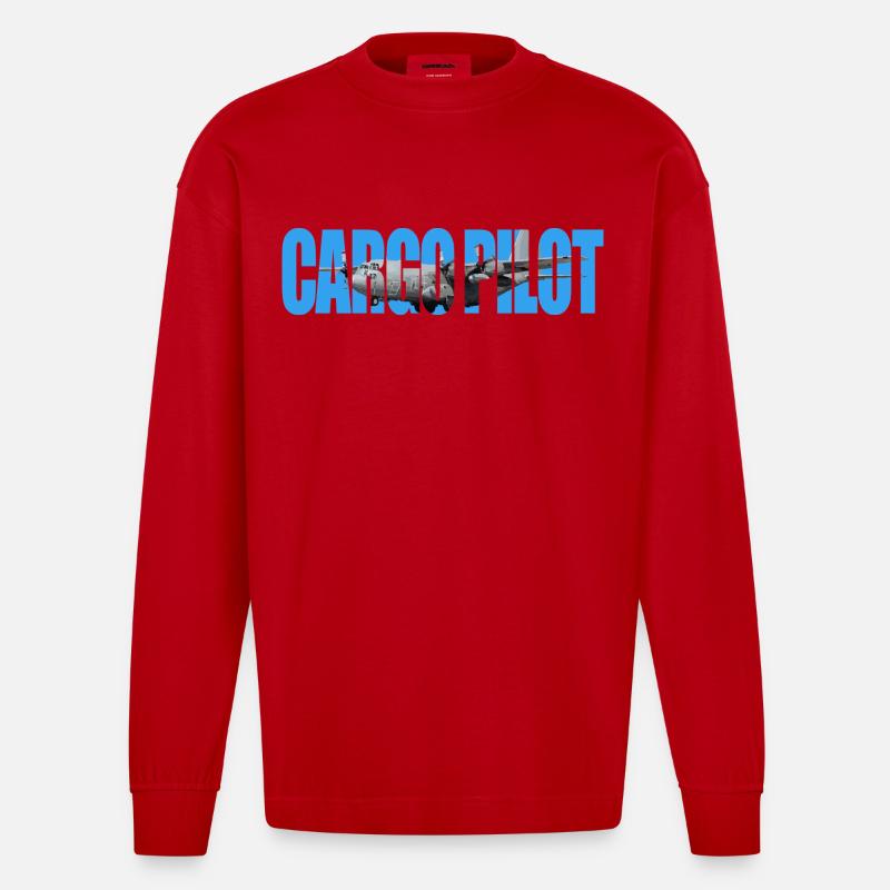 Cargo pilot C-130 - Heavyweight Oversized Organic Langarmshirt Made in EU - Rot