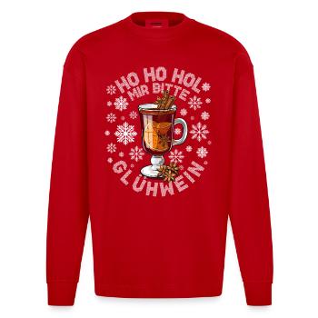 Ho Ho Hol mir bitte Glühwein - lustiger Weihnachts - Heavyweight Oversized Organic Langarmshirt Made in EU - Rot - Vorne
