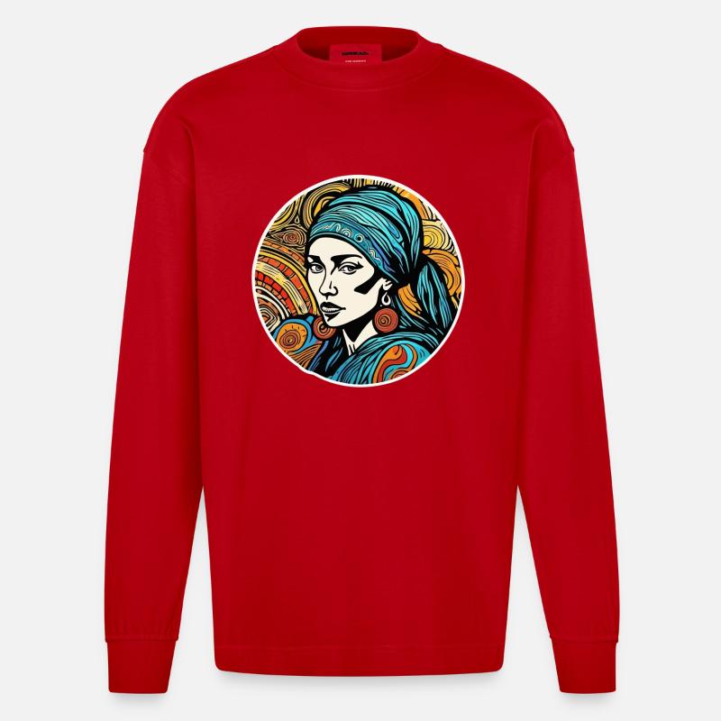 Artistic Portrait - Heavyweight Oversized Organic Langarmshirt Made in EU - Rot