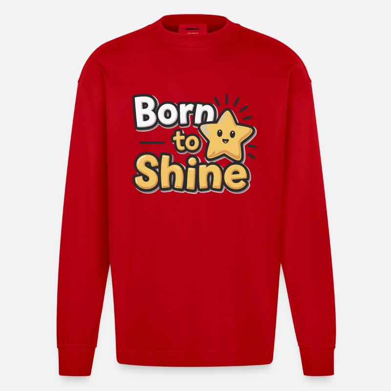 Né pour briller – Strahlender Stern - Manches longues bio épais oversize fabriqué en UE - rouge