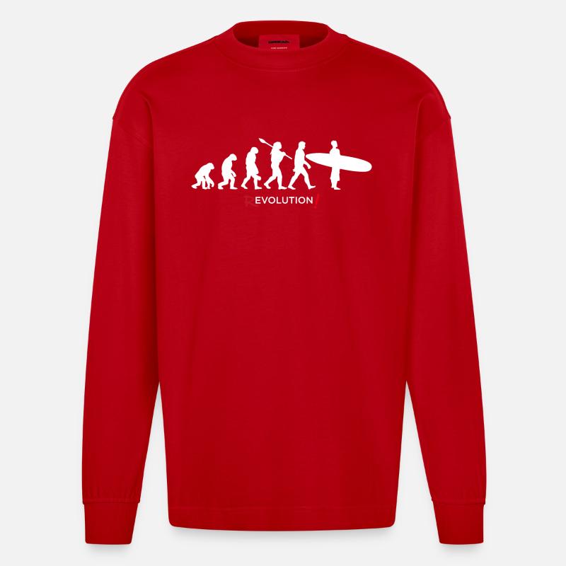 Revolution - Evolution Man Fun Twist07 - Heavyweight Oversized Organic Langarmshirt Made in EU - Rot