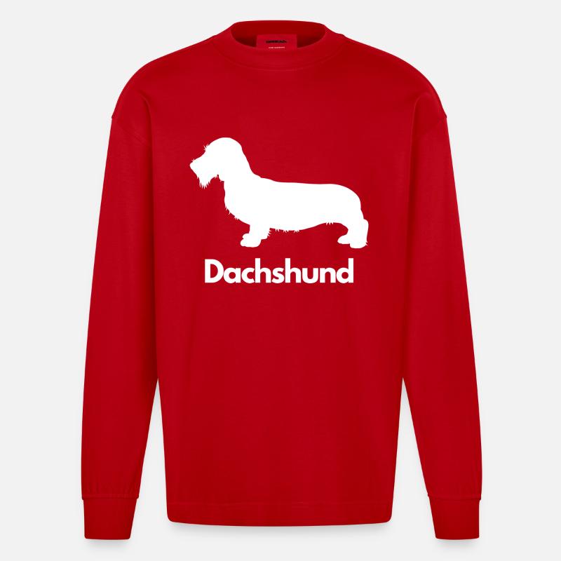 Dachshund, Dackel, Teckel, Rauhaardackel - Heavyweight Oversized Organic Langarmshirt Made in EU - Rot