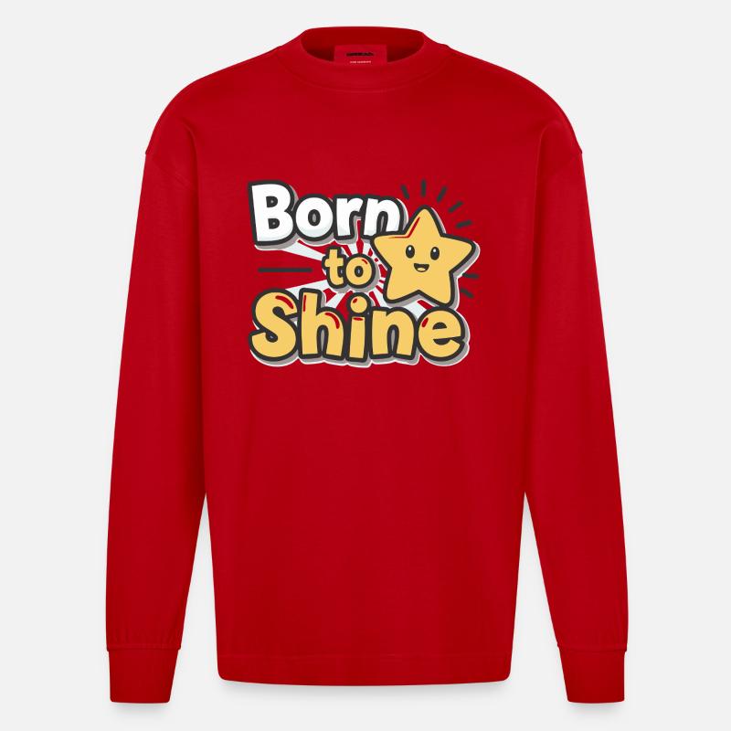Né pour briller – Strahlender Stern - Manches longues bio épais oversize fabriqué en UE - rouge
