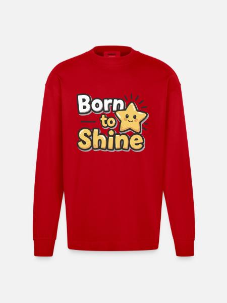 Né pour briller – Strahlender Stern - Manches longues bio épais oversize fabriqué en UE - rouge