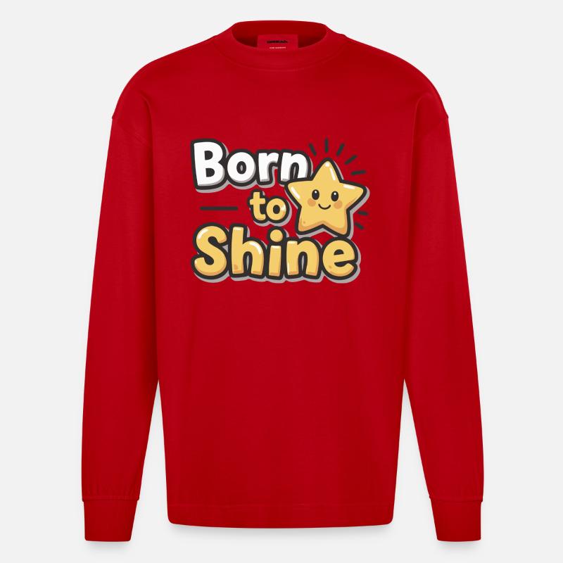Né pour briller – Strahlender Stern - Manches longues bio épais oversize fabriqué en UE - rouge