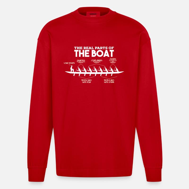 Parti di una barca - canottaggio canottaggio barca a remi canoa - Maglia a maniche lunghe ecologica oversize Heavyweight Made in UE - rosso