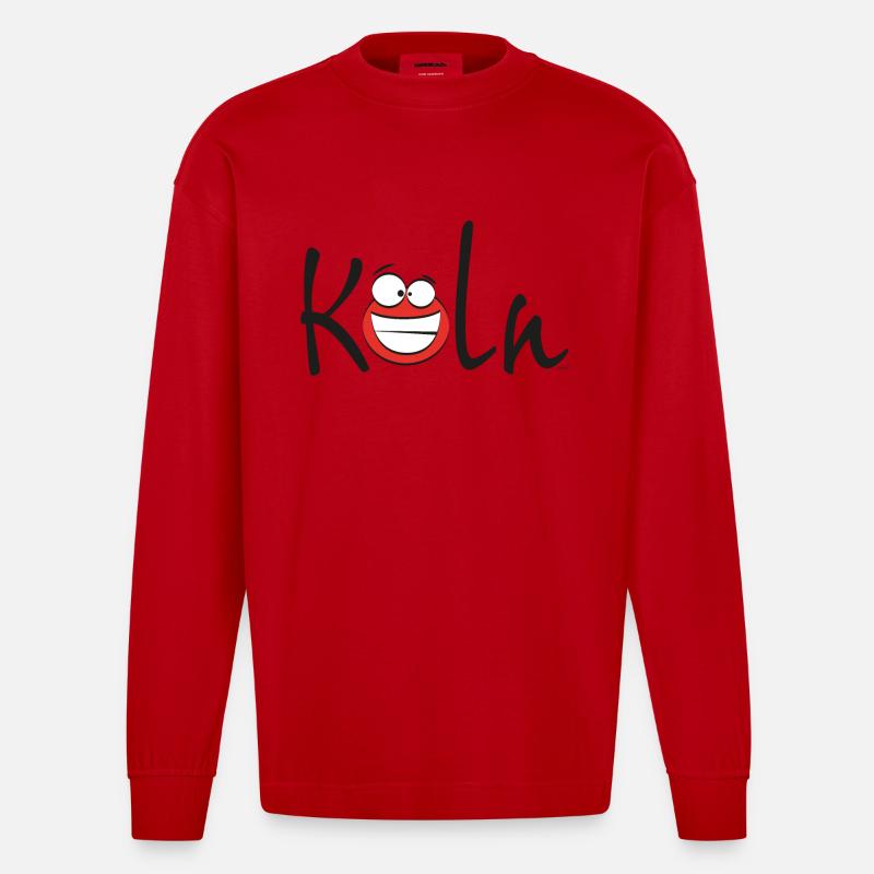 Cologne Smile: Köln Comic Gesicht - Heavyweight Oversized Organic Langarmshirt Made in EU - Rot