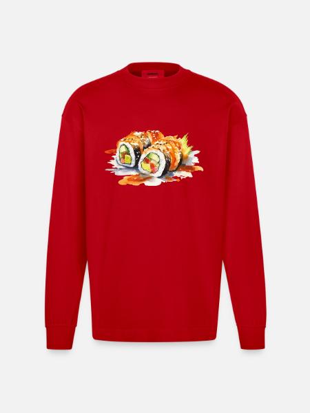 Sushi - Heavyweight Oversized Organic Longsleeve Shirt Made in EU - red
