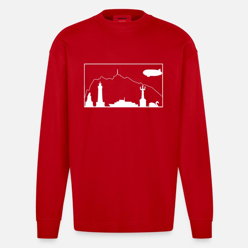Bodensee & Pfänder | Silhouette filled | Weiß - Heavyweight Oversized Organic Langarmshirt Made in EU - Rot