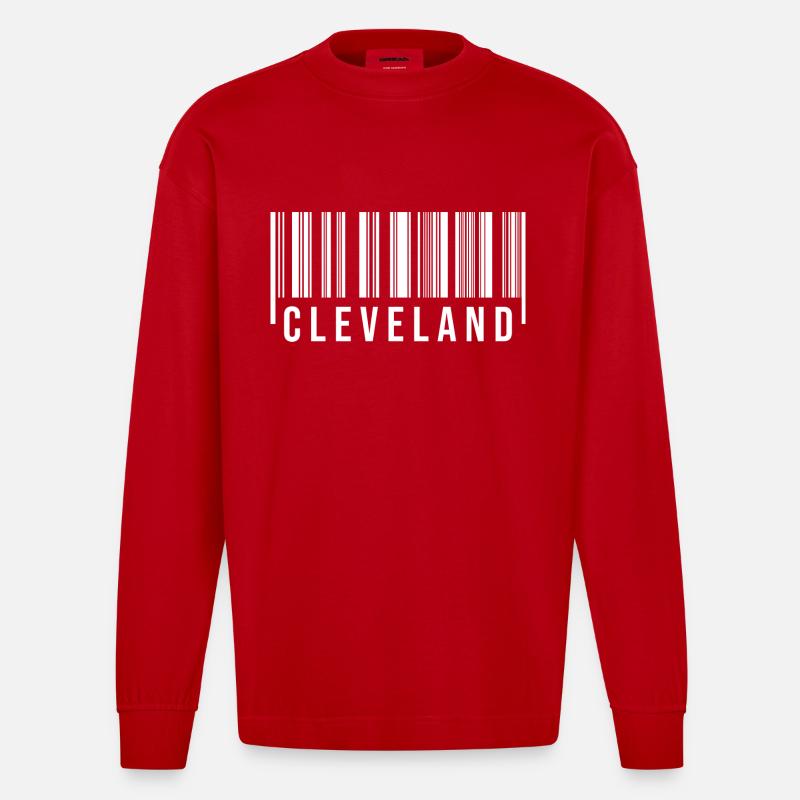 Cleveland Barcode - Heavyweight Oversized Organic Langarmshirt Made in EU - Rot