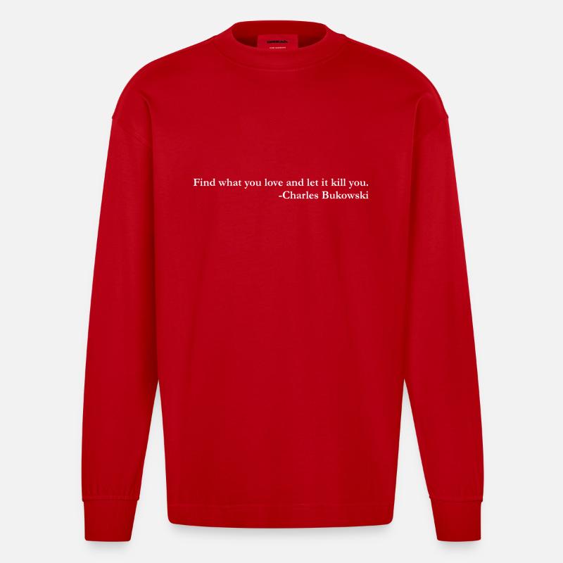 bukowski blanc - Manches longues bio épais oversize fabriqué en UE - rouge