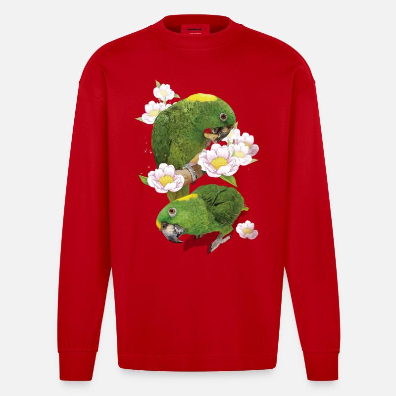 Le perroquet à nuque jaune - Manches longues bio épais oversize fabriqué en UE - rouge