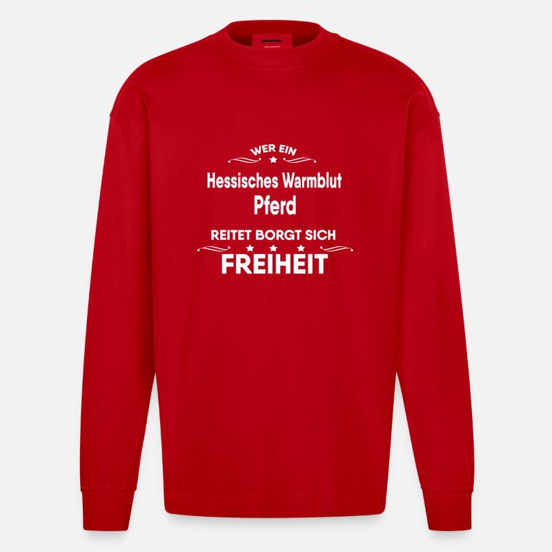 Hessisches Warmblut Pferd Geschenk - Heavyweight Oversized Organic Langarmshirt Made in EU - Rot