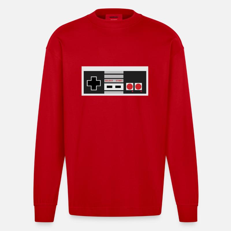 nes Controller - Heavyweight Oversized Organic Langarmshirt Made in EU - Rot