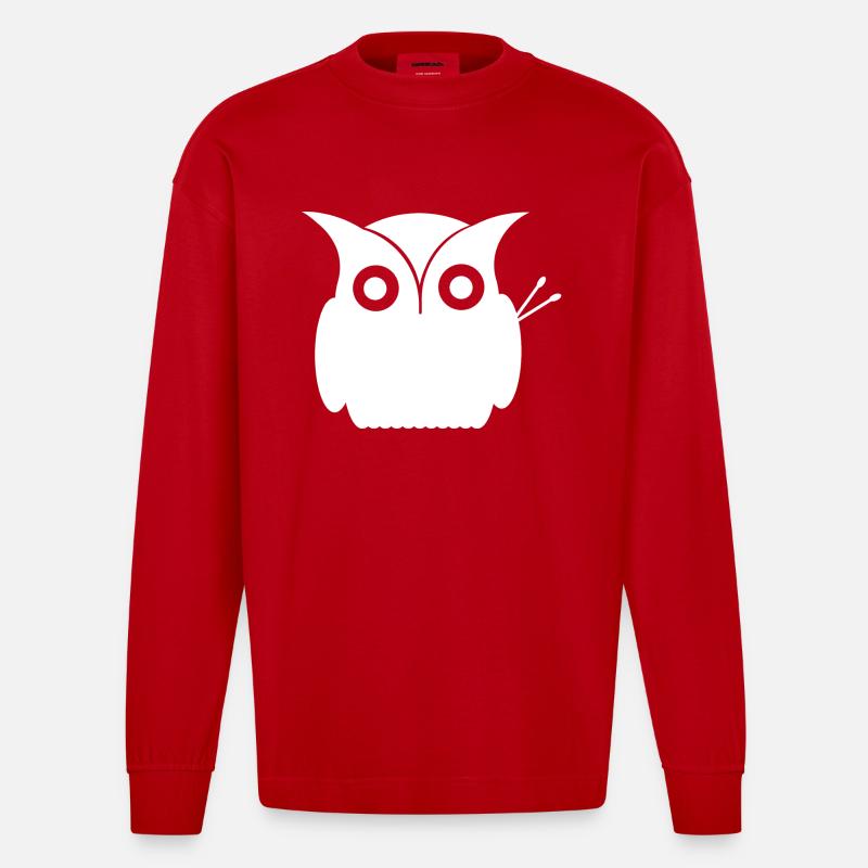 Eule mit Drumsticks - Heavyweight Oversized Organic Langarmshirt Made in EU - Rot