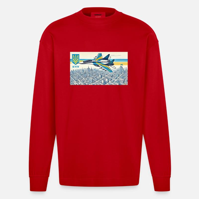 Der Geist von Kiew - Heavyweight Oversized Organic Langarmshirt Made in EU - Rot