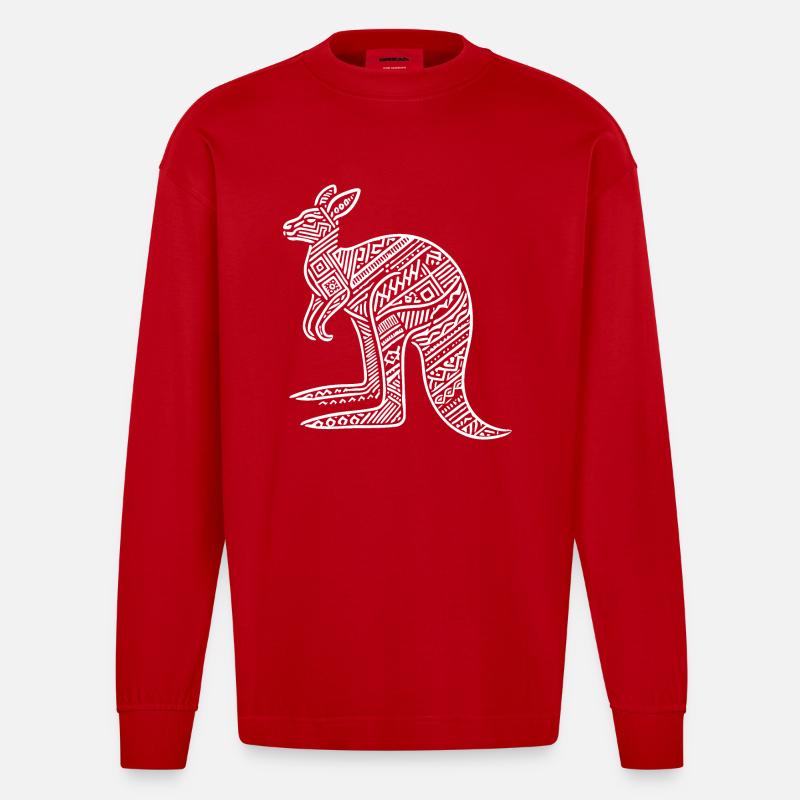 Känguru mit Tribal Muster - Heavyweight Oversized Organic Langarmshirt Made in EU - Rot