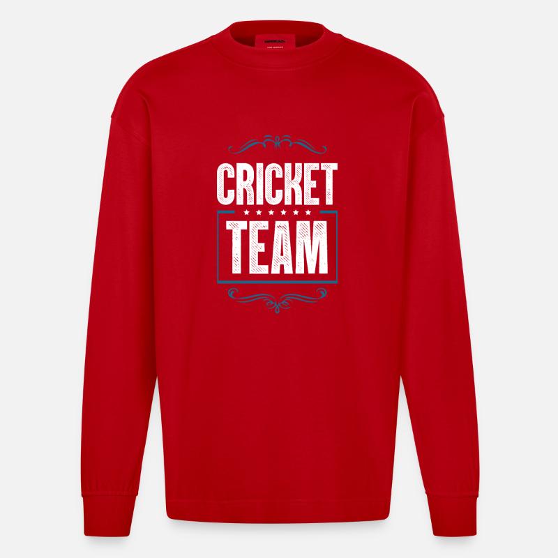Équipe de cricket - Manches longues bio épais oversize fabriqué en UE - rouge