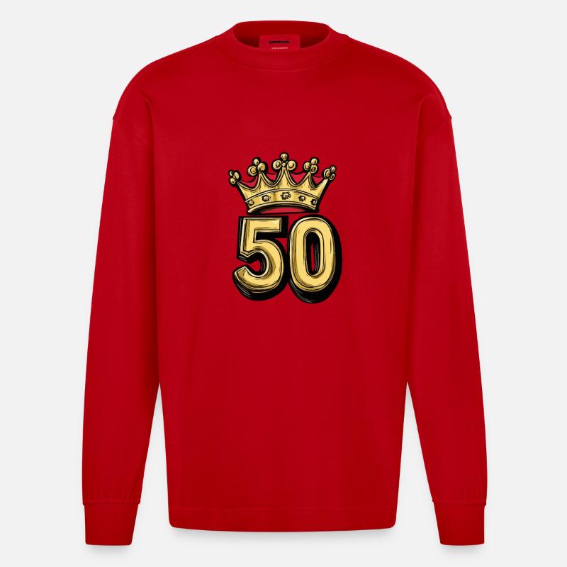 Couronne à 50 chiffres - Manches longues bio épais oversize fabriqué en UE - rouge