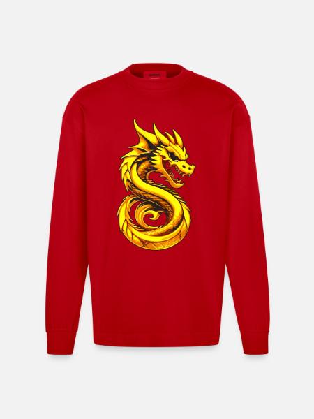 Asia Japan China Dragon - Heavyweight Oversized Organic Longsleeve Shirt Made in EU - red