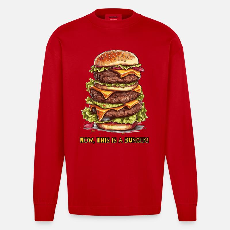 nun, das ist ein Burger - Heavyweight Oversized Organic Langarmshirt Made in EU - Rot