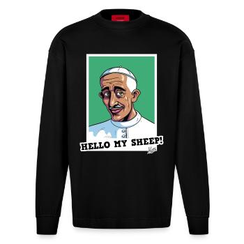 L’évêque dit : Bonjour mes brebis - Manches longues bio épais oversize fabriqué en UE - SOLID BLACK - Devant