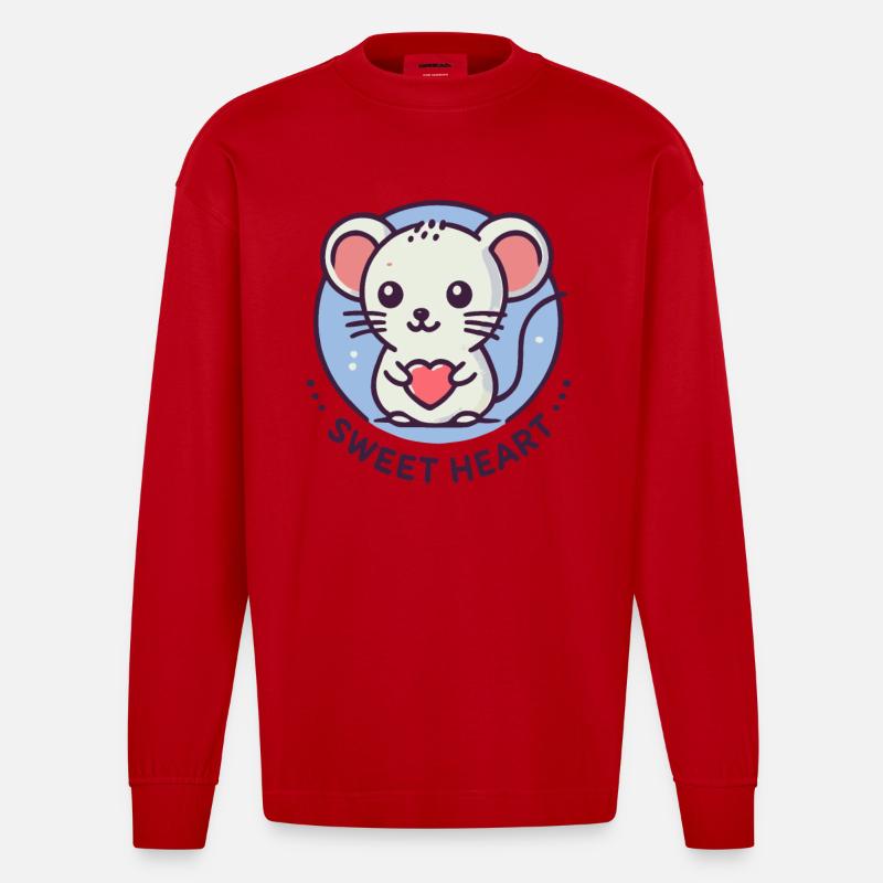 Süße liebe Maus mit Herz - Heavyweight Oversized Organic Langarmshirt Made in EU - Rot
