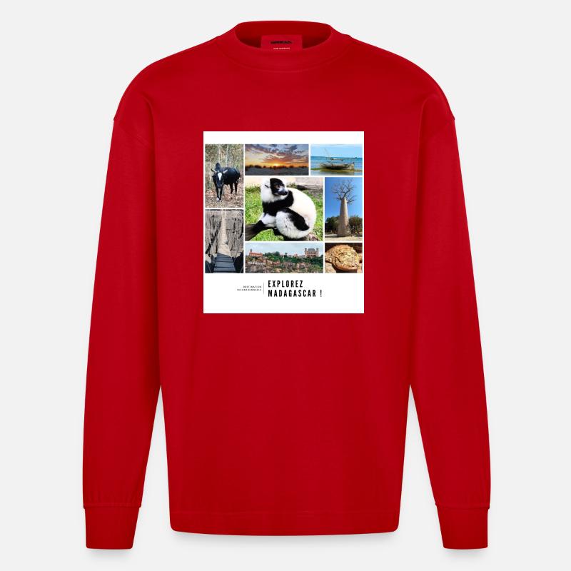 Erinnerungen an Madagaskar - Heavyweight Oversized Organic Langarmshirt Made in EU - Rot