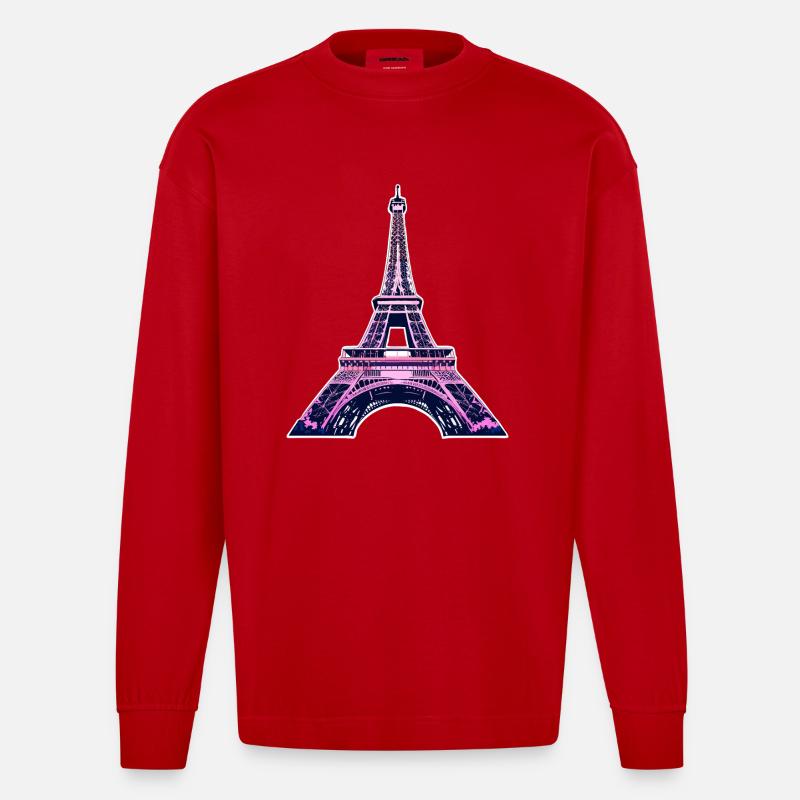 Eiffelturm #9 - Heavyweight Oversized Organic Langarmshirt Made in EU - Rot