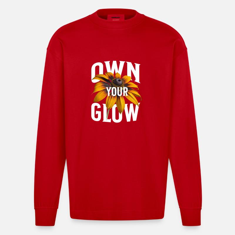 Own Your Glow – Blume & Statement - Heavyweight Oversized Organic Langarmshirt Made in EU - Rot