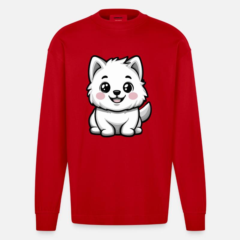 Chien Samoyède Mignon - Manches longues bio épais oversize fabriqué en UE - rouge