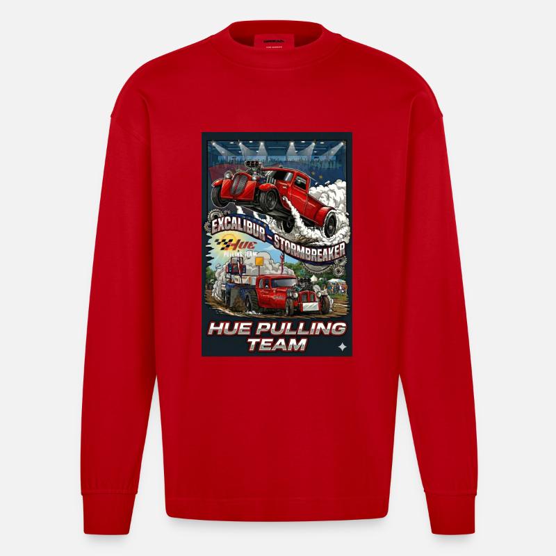 Tshirt_Hue_Pulling_Team - Manches longues bio épais oversize fabriqué en UE - rouge