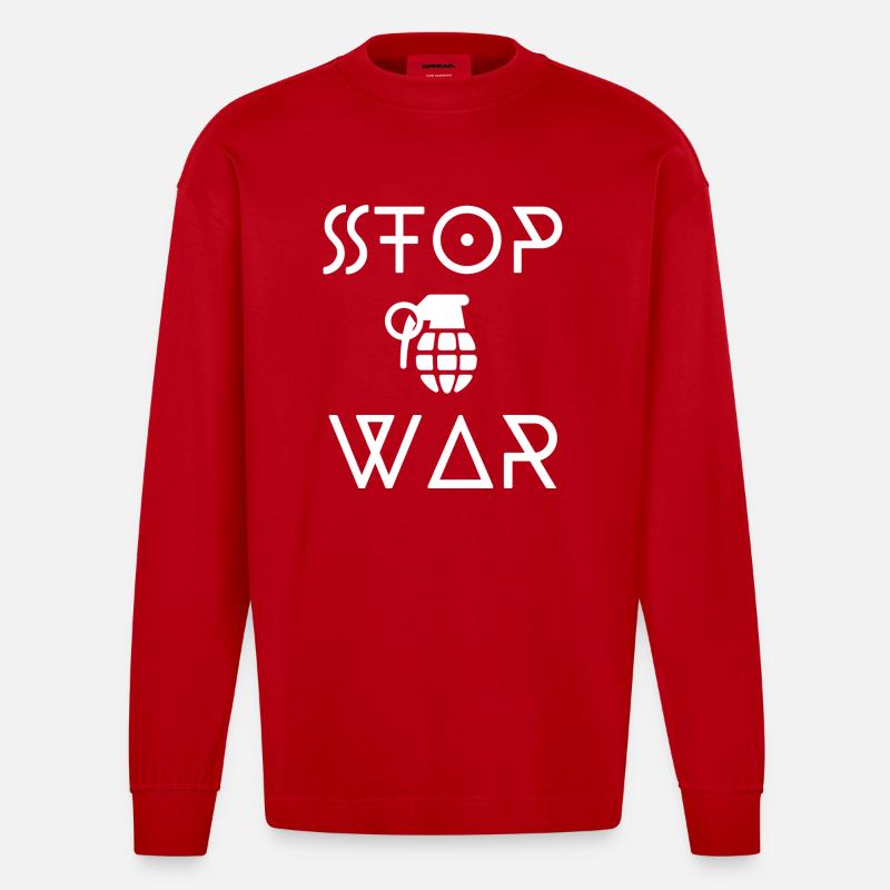 KRIEG STOPPEN - Heavyweight Oversized Organic Langarmshirt Made in EU - Rot