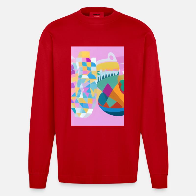 Formen und Muster - Heavyweight Oversized Organic Langarmshirt Made in EU - Rot