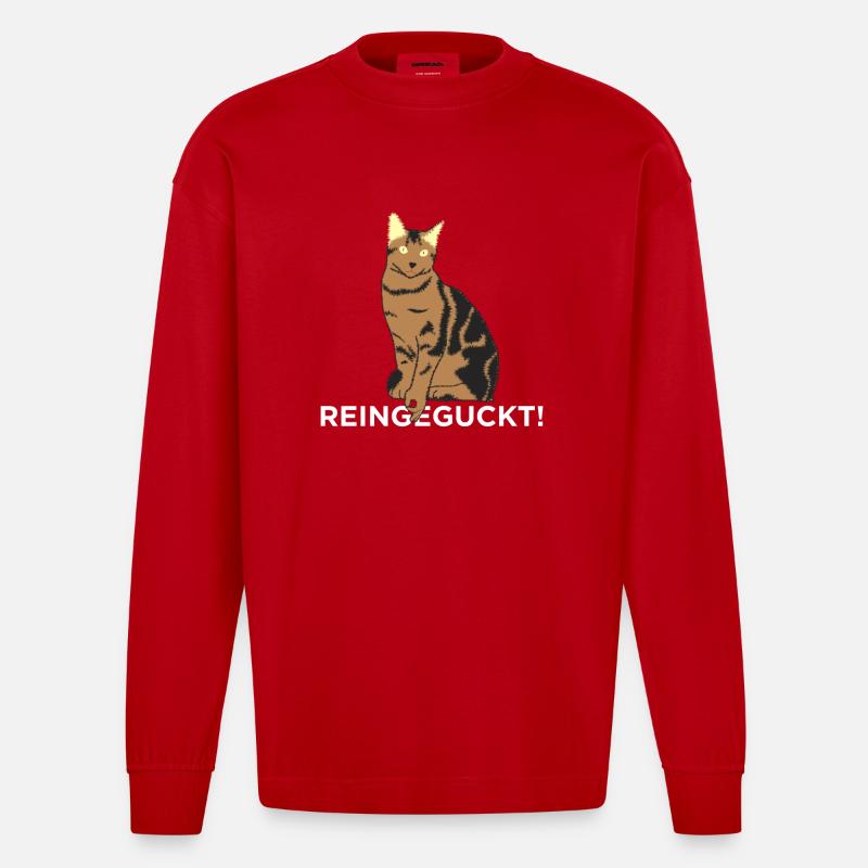 Regarde à l’intérieur - chat - Manches longues bio épais oversize fabriqué en UE - rouge
